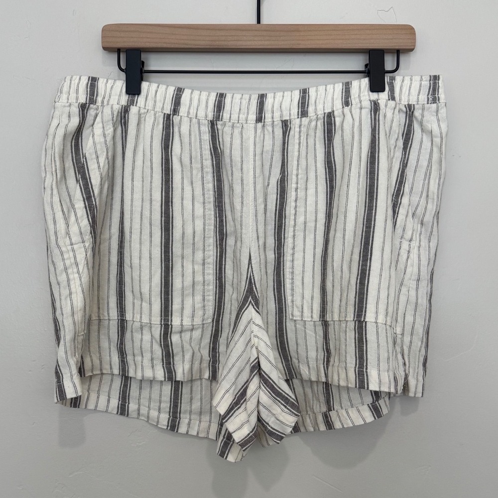 Universal Thread Linen Blend Striped Shorts Elastic Waist Pull On Coastal L